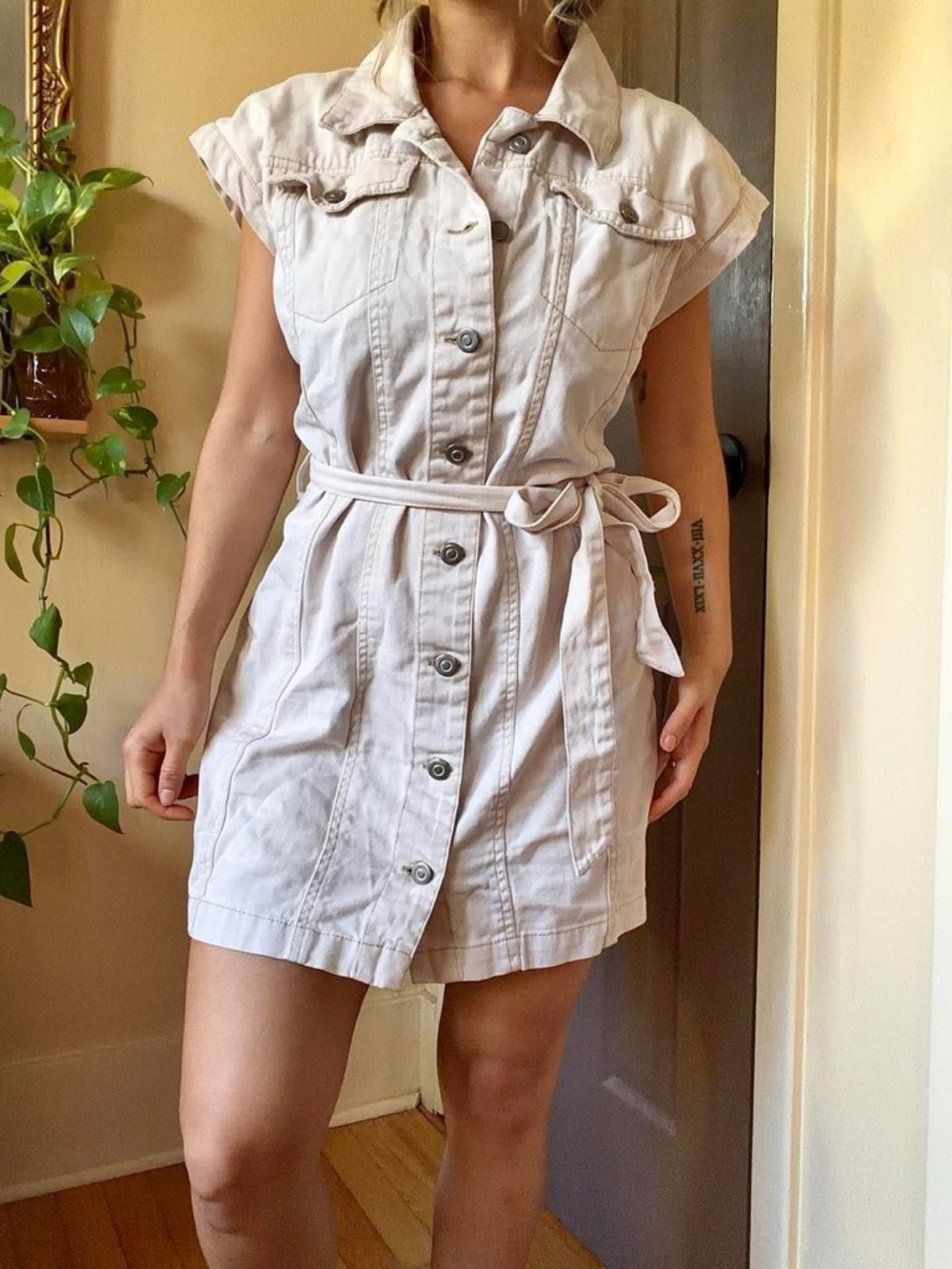 Chic y2k beige classy jean mini streetwear boho dress